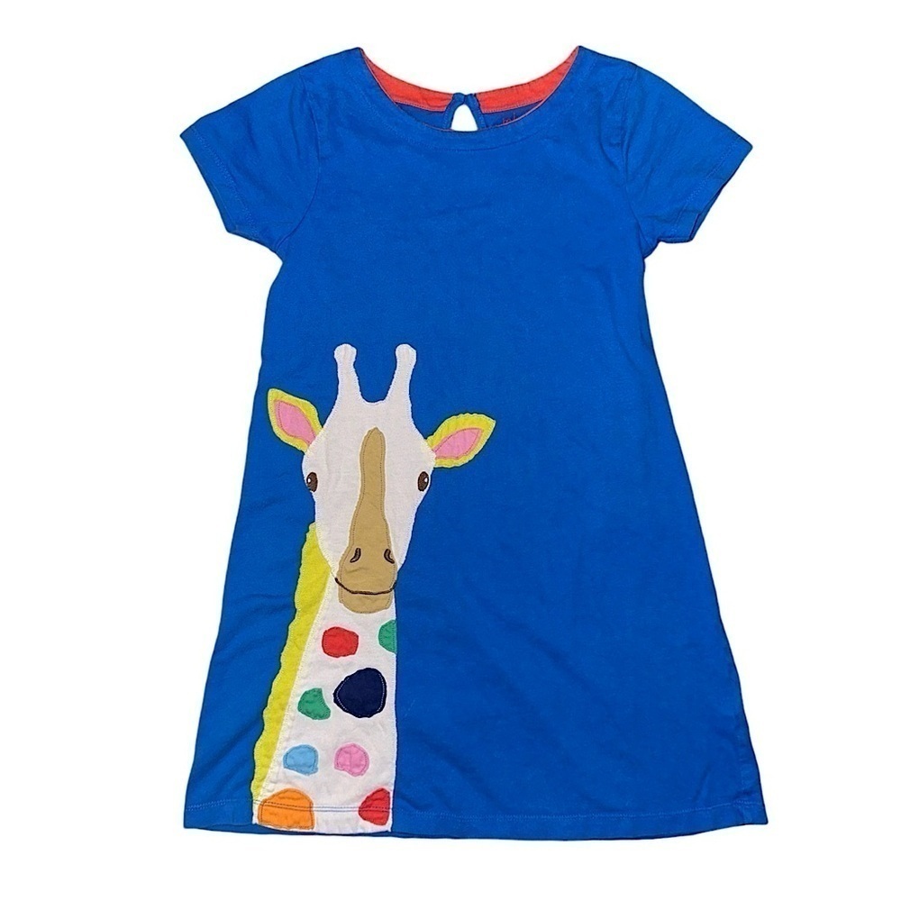 Mini Boden Anthropologie Adorable Colorful Giraffe Appliqué Short Sleeve Dress